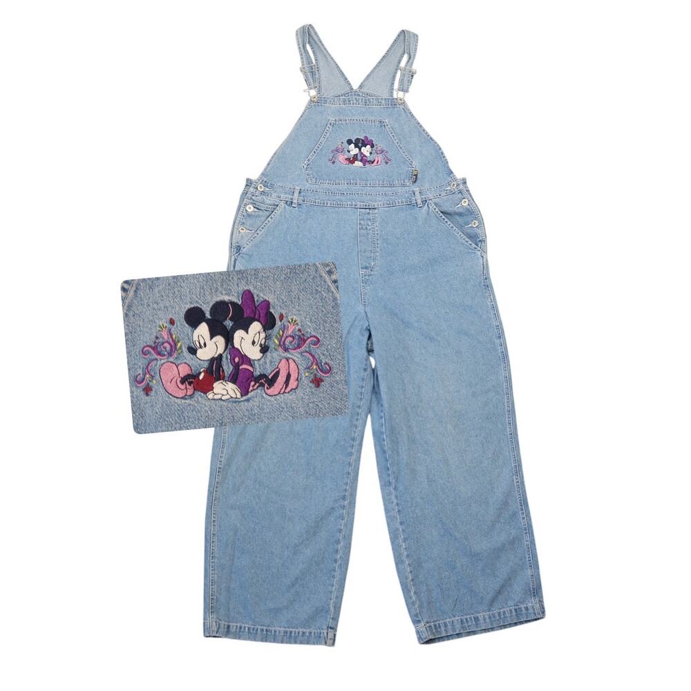 Vintage 90s Disney Mickey Unlimited Denim Overalls Minnie Mouse Embroidery 18W